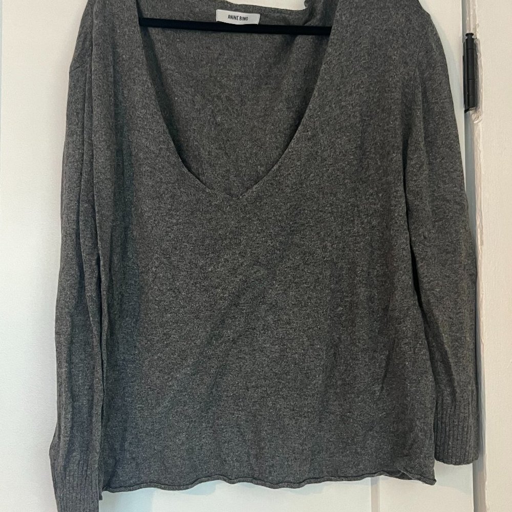 Anine Bing Gray Cashmere Blend V-Neck